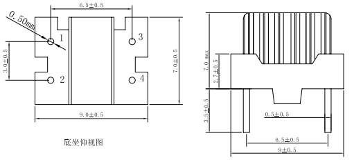 led電源電感底部、側(cè)面尺寸示意圖片