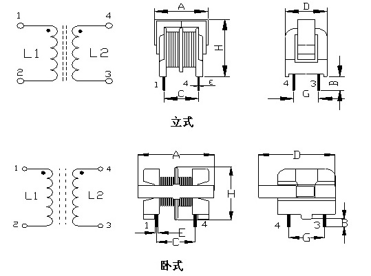 uu共模電感尺寸示意圖